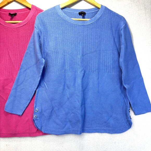 Lot of 2 Talbots Knit Sweater Womens Medium Blue Pink Button Hem Top Long Sleeve - Picture 2 of 16